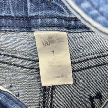 Load image into Gallery viewer, Girls H&amp;T, blue stretch denim overalls / dungarees, light mark knee, FUC, size 1,  