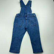 Load image into Gallery viewer, Girls H&amp;T, blue stretch denim overalls / dungarees, light mark knee, FUC, size 1,  