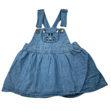 Load image into Gallery viewer, Girls Anko, chambray cotton overalls dress / pinafore, GUC, size 2, L: 44cm