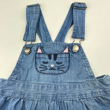 Load image into Gallery viewer, Girls Anko, chambray cotton overalls dress / pinafore, GUC, size 2, L: 44cm