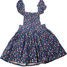 Load image into Gallery viewer, Girls SUGAR PLUM TREE, floral corduroy cotton overalls dress / pinafore, EUC, size 4, L: 55cm