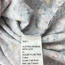 Load image into Gallery viewer, Girls SUGAR PLUM TREE, floral corduroy cotton overalls dress / pinafore, EUC, size 4, L: 55cm