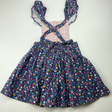 Load image into Gallery viewer, Girls SUGAR PLUM TREE, floral corduroy cotton overalls dress / pinafore, EUC, size 4, L: 55cm