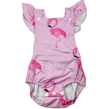 Load image into Gallery viewer, Girls Cheeky Chickadee, soft feel stretchy romper, flamingos + bag, NEW, size 1,  