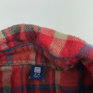 Boys Uniqlo, checked flannel cotton long sleeve shirt, GUC, size 3-4,  