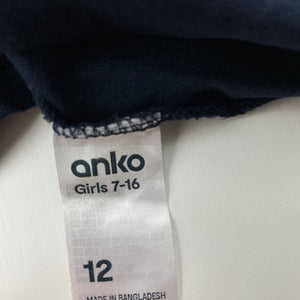Girls Anko, navy cotton t-shirt / top, GUC, size 12,  