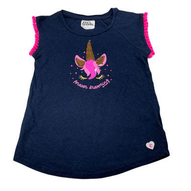 Girls Eve's Sister, navy cotton flip sequin t-shirt / top, unicorn, GUC, size 7,  