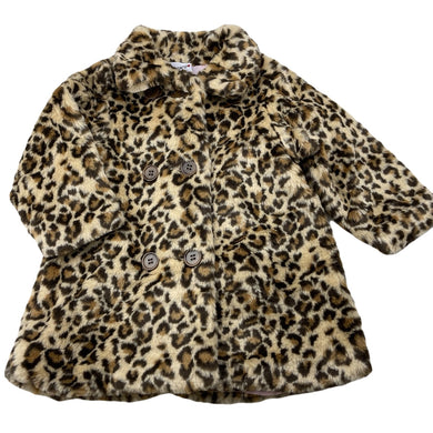 Girls Ladybird, lined faux fur leopard print jacket / coat, L: 42cm, EUC, size 1,  