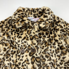 Load image into Gallery viewer, Girls Ladybird, lined faux fur leopard print jacket / coat, L: 42cm, EUC, size 1,  