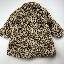 Load image into Gallery viewer, Girls Ladybird, lined faux fur leopard print jacket / coat, L: 42cm, EUC, size 1,  