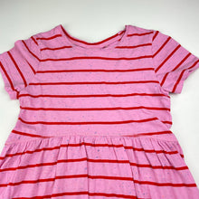 Load image into Gallery viewer, Girls Cotton On, pink &amp; red stripe short sleeve dress, GUC, size 7, L: 60cm