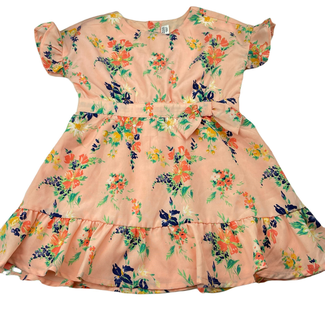 Girls JANIE AND JACK, lined lightweight floral dress, small light mark chest, FUC, size 2, L: 46cm