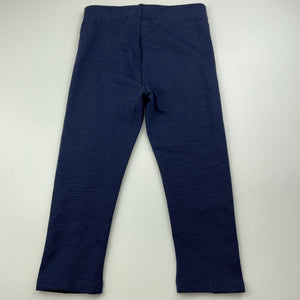 Girls navy, stretchy pants / bottoms, elasticated, labels removed, Inside leg: 32,5cm, W: 24.5cm across unstretched, GUC, size 3,  