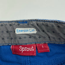 Load image into Gallery viewer, Boys Sprout, blue cotton pants, adjustable, Inside leg: 34cm, GUC, size 1,  