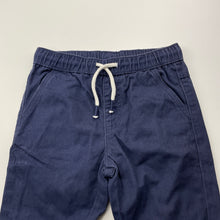 Load image into Gallery viewer, Boys navy, cotton pants, elasticated, Inside leg: 46cm, labels removed, W: 28cm across unstretched, GUC, size 5-7,  