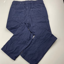 Load image into Gallery viewer, Boys navy, cotton pants, elasticated, Inside leg: 46cm, labels removed, W: 28cm across unstretched, GUC, size 5-7,  