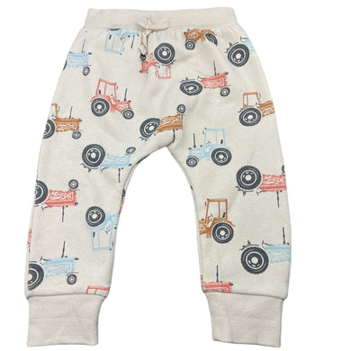 Boys Dymples, fleece lined casual pants, elasticated, tractors, EUC, size 0,  