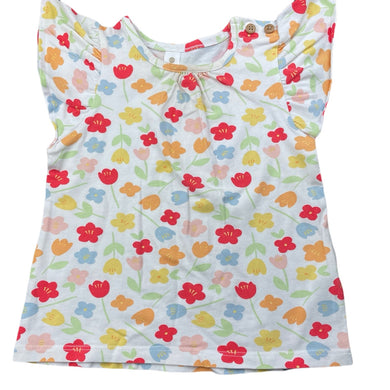 Girls Dymples, stretchy floral t-shirt / top, discolouration neck, FUC, size 0,  