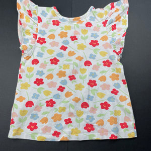 Girls Dymples, stretchy floral t-shirt / top, discolouration neck, FUC, size 0,  