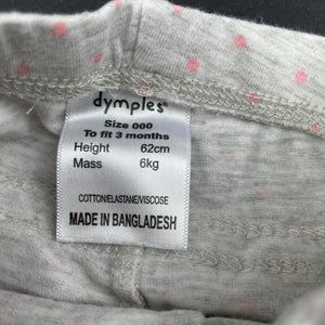 Girls Dymples, grey & pink spot ruffle leggings / bottoms, GUC, size 000,  