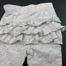 Load image into Gallery viewer, Girls Dymples, grey &amp; pink spot ruffle leggings / bottoms, GUC, size 000,  