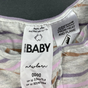unisex Cotton On, stretchy striped zip coverall / romper, EUC, size 0000,  
