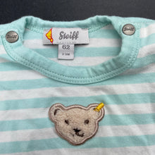 Load image into Gallery viewer, Girls Steiff, stretchy striped romper dress, teddy bear, EUC, size 000,  