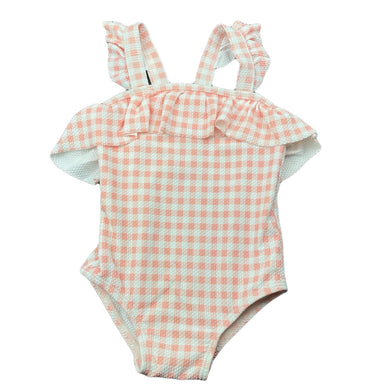 Girls Anko, pink & white check swim one-piece, EUC, size 0,  