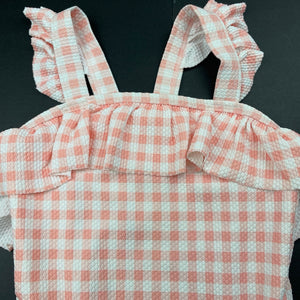 Girls Anko, pink & white check swim one-piece, EUC, size 0,  