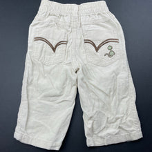 Load image into Gallery viewer, Boys UNICORN, embroidered lightweight corduroy cotton pants, elasticated, GUC, size 00,  