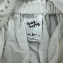 Load image into Gallery viewer, Girls Baby Berry, white cotton summer dress, marks front waist, FUC, size 1, L: 43cm