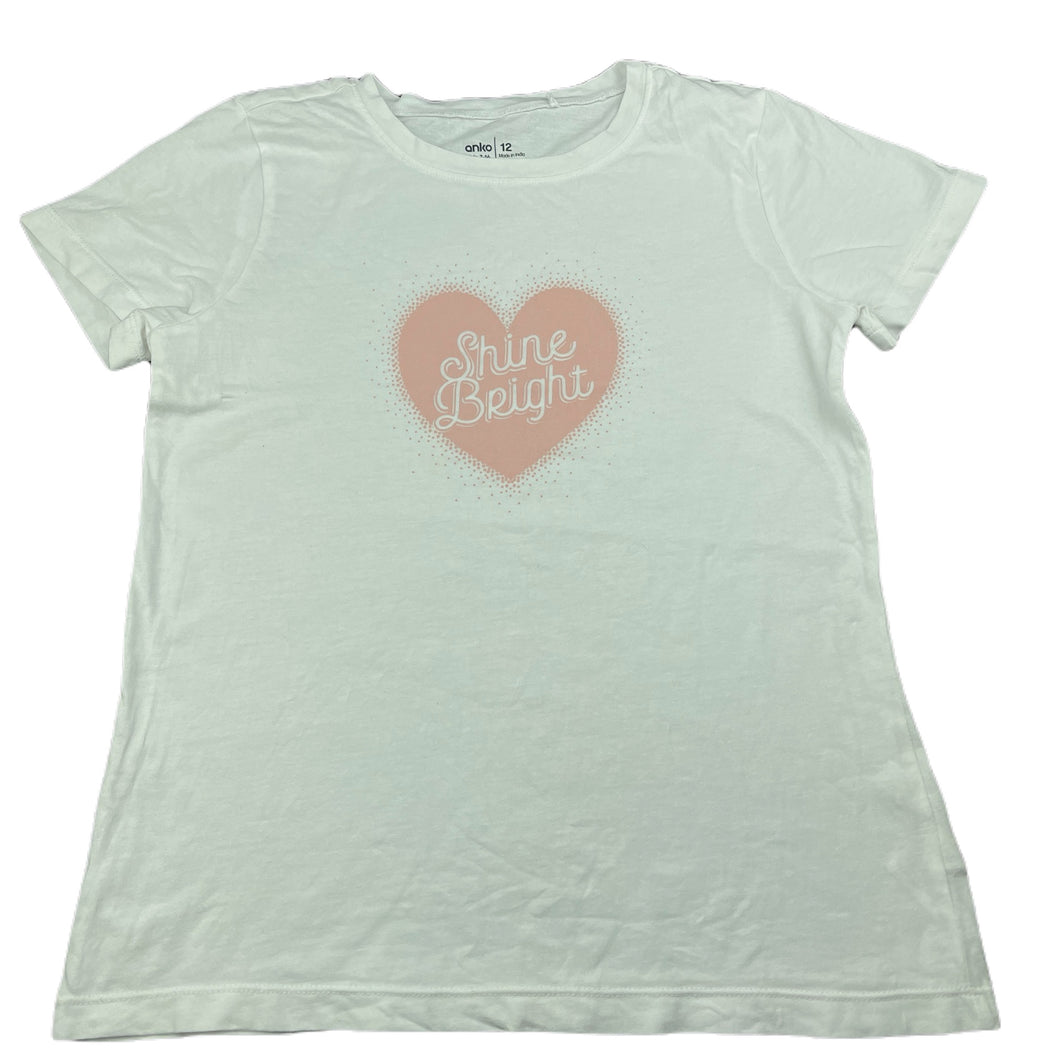 Girls Anko, white cotton t-shirt / top, EUC, size 12,  
