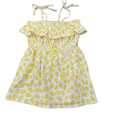 Girls Fox & Finch, cotton summer dress, lemons, EUC, size 1, L: 43cm