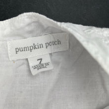 Load image into Gallery viewer, Girls Pumpkin Patch, lined embroidered cotton summer dress, GUC, size 7, L: 63cm at front