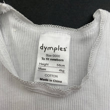 Load image into Gallery viewer, unisex Dymples, white ribbed cotton singlet top, GUC, size 0000,  
