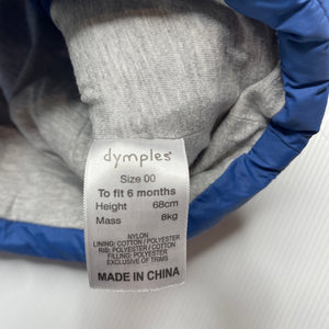 Boys Dymples, blue puffer vest / sleeveless jacket, EUC, size 00,  