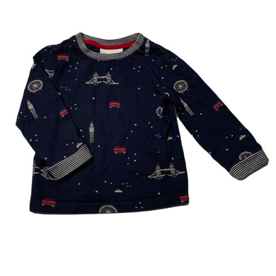 unisex The Little White Co, cotton long sleeve pyjama top, London, GUC, size 1,  