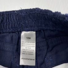 Load image into Gallery viewer, Boys navy, corduory cotton pants, elasticated, Inside leg: 23.5cm, EUC, size 12 months,  