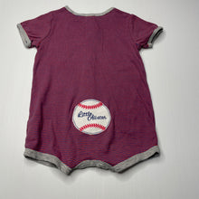 Load image into Gallery viewer, Boys Carters, striped cotton romper, baseball, FUC, size 12 months,  