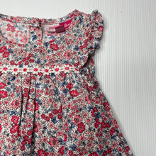 Load image into Gallery viewer, Girls Penelope Mack, lightweight floral cotton romper dress, GUC, size 12 months, L: 37cm