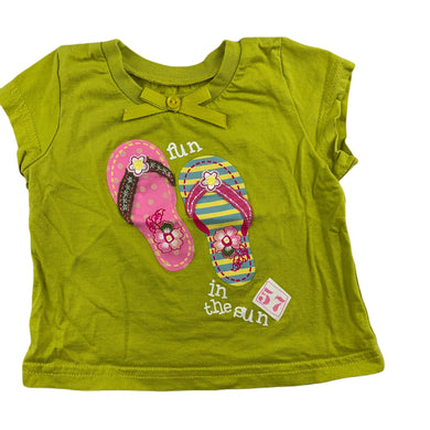 Woolworths green cotton t-shirt / top, sandals, size 00, Pre-loved