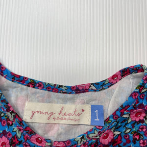 Girls Young Hearts, lined lightweight floral cotton dress, EUC, size 1, L: 40cm