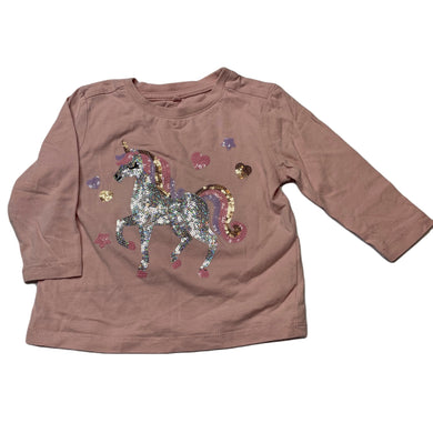 Girls Anko, cotton long sleeve top, sequin unicorn, FUC, size 1,  