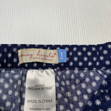 Load image into Gallery viewer, Girls Young Hearts, navy lightweight cotton shorts, elasticated, EUC, size 1,  