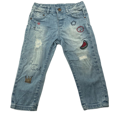 Girls Zara, embroidered distressed denim jeans, adjustable, Inside leg: 29cm, GUC, size 2,  