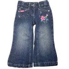 Load image into Gallery viewer, Girls JK Kids, embroidered denim pants, adjustable, Inside leg: 32.5cm, GUC, size 2,  