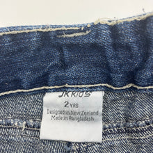 Load image into Gallery viewer, Girls JK Kids, embroidered denim pants, adjustable, Inside leg: 32.5cm, GUC, size 2,  