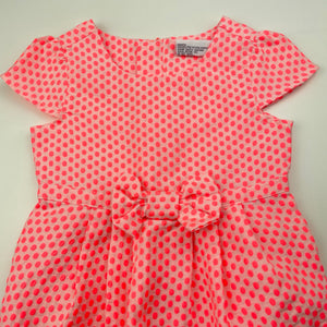 Girls Mango, fluoro spot party dress, EUC, size 3, L: 47cm