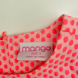 Girls Mango, fluoro spot party dress, EUC, size 3, L: 47cm