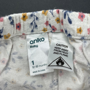 Girls Anko, floral flannel cotton pyjama pants, FUC, size 1,  